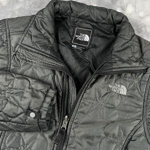 NORTH FACE Lily Thermal Quilted Puffer Jacket Women S/P Black Embroidered Nylon